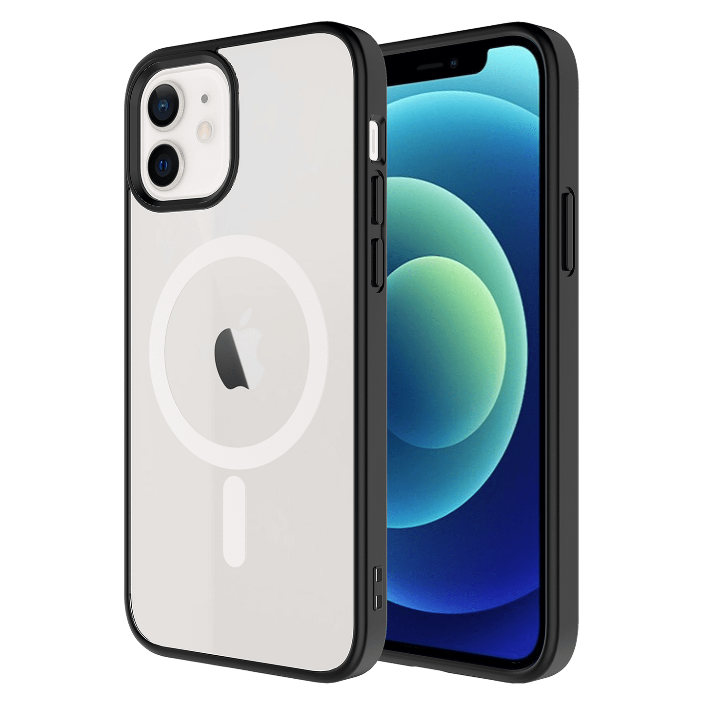 AMPD Tpu / Acrylic Hard Shell Magsafe Case With Colored Bumper For Apple Iphone 12 / Iphone 12 Pro Slim Phone Case - Black